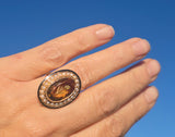14k gold Victorian citrine, pearl, enamel and diamond floral halo antique ring