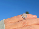 platinum pearl and diamond estate halo ring