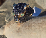14k gold Effy panther emerald and black diamond estate king