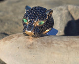 14k gold Effy panther emerald and black diamond estate king