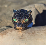 14k gold Effy panther emerald and black diamond estate king