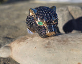 14k gold Effy panther emerald and black diamond estate king