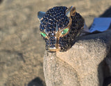 14k gold Effy panther emerald and black diamond estate king