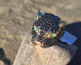 14k gold Effy panther emerald and black diamond estate king