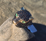 14k gold Effy panther emerald and black diamond estate king