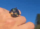 14k gold Effy panther emerald and black diamond estate king