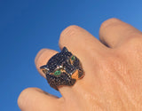 14k gold Effy panther emerald and black diamond estate king