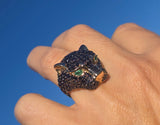 14k gold Effy panther emerald and black diamond estate king