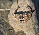 10ct gold Victorian crescent wings diamond and seed pearl necklace pendant