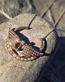 10ct gold Victorian crescent wings diamond and seed pearl necklace pendant