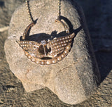 10ct gold Victorian crescent wings diamond and seed pearl necklace pendant