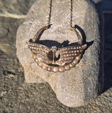 10ct gold Victorian crescent wings diamond and seed pearl necklace pendant