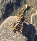 18ct gold Victorian BEE rose cut diamond and enamel antique pendant necklace 🐝