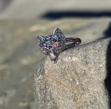 silver + 14k gold WOLF FOX diamond and ruby ring