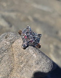 silver + 14k gold WOLF FOX diamond and ruby ring