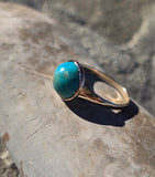 10k yellow gold turquoise bezel antique solitaire ring