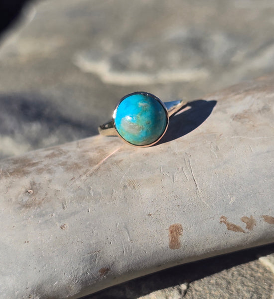 10k yellow gold turquoise bezel antique solitaire ring