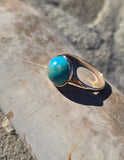 10k yellow gold turquoise bezel antique solitaire ring