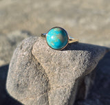10k yellow gold turquoise bezel antique solitaire ring
