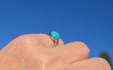10k yellow gold turquoise bezel antique solitaire ring
