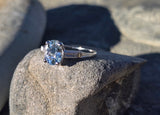 platinum aquamarine & baguette diamond estate ring