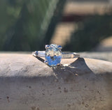platinum aquamarine & baguette diamond estate ring