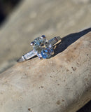 platinum aquamarine & baguette diamond estate ring