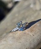platinum aquamarine & baguette diamond estate ring