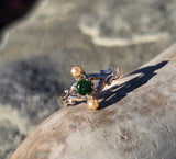 10k gold Victorian pearl & green garnet ring