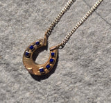 14k gold antique lapis horseshoe necklace pendant