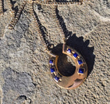 14k gold antique lapis horseshoe necklace pendant