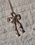 14k gold Victorian pearl and sapphire Bow necklace pendant lavaliere