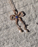 14k gold Victorian pearl and sapphire Bow necklace pendant lavaliere