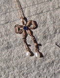 14k gold Victorian pearl and sapphire Bow necklace pendant lavaliere