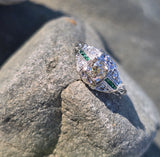 platinum Art Deco c.1920's European cut diamond and emerald estate vintage antique ring
