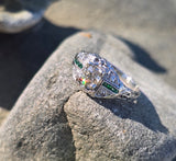 platinum Art Deco c.1920's European cut diamond and emerald estate vintage antique ring