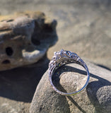 platinum Art Deco c.1920's European cut diamond and emerald estate vintage antique ring