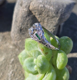 platinum Art Deco c.1920's European cut diamond and emerald estate vintage antique ring