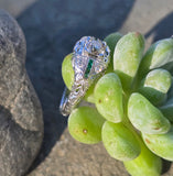 platinum Art Deco c.1920's European cut diamond and emerald estate vintage antique ring