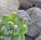 platinum Art Deco c.1920's European cut diamond and emerald estate vintage antique ring