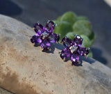 14k gold amethyst and diamond flower estate stud earrings