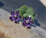 14k gold amethyst and diamond flower estate stud earrings