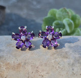 14k gold amethyst and diamond flower estate stud earrings