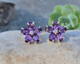 14k gold amethyst and diamond flower estate stud earrings