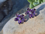 14k gold amethyst and diamond flower estate stud earrings