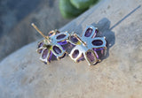14k gold amethyst and diamond flower estate stud earrings