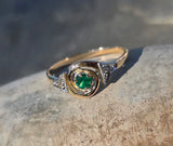18ct two-tone tone gold emerald and diamond antique ring - French hallmarks