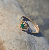 18ct two-tone tone gold emerald and diamond antique ring - French hallmarks
