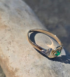 18ct two-tone tone gold emerald and diamond antique ring - French hallmarks