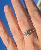 18ct two-tone tone gold emerald and diamond antique ring - French hallmarks